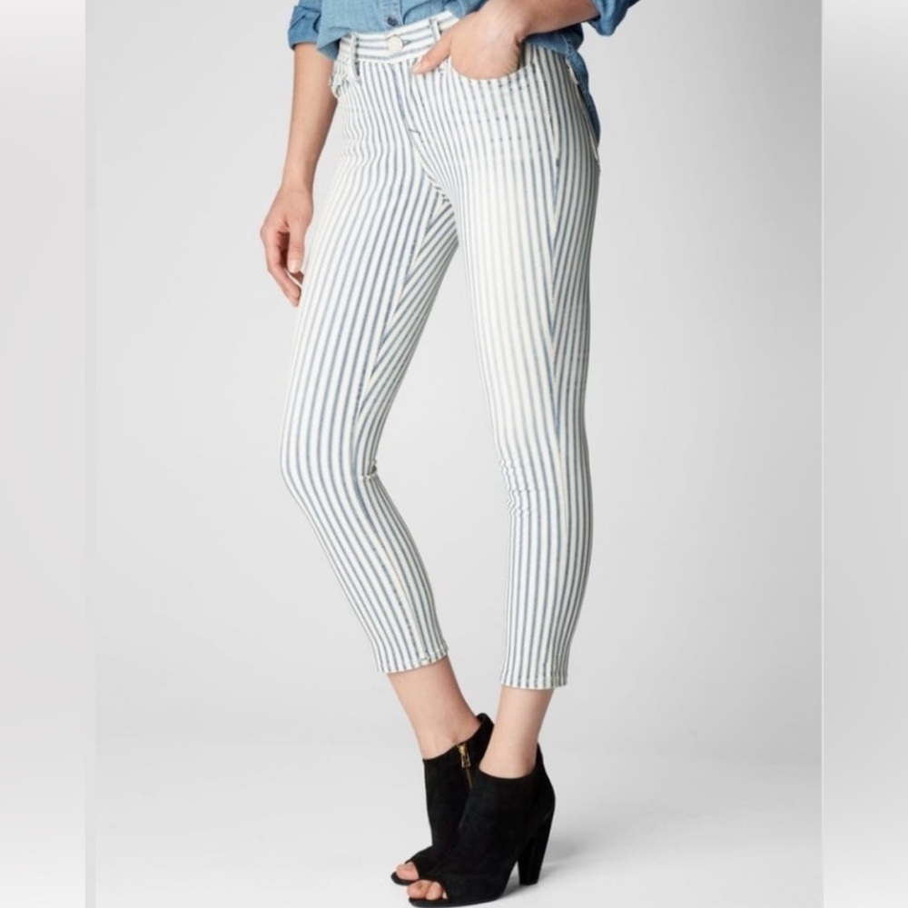 True Religion Serena Ankle Crop Jeans Size 31 Blue Pinstripe Faded NWOT